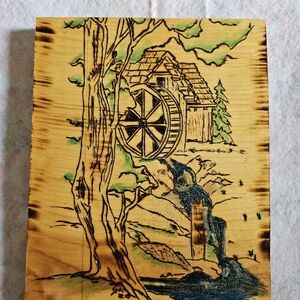 Wooden Wall Art with Watermill Design